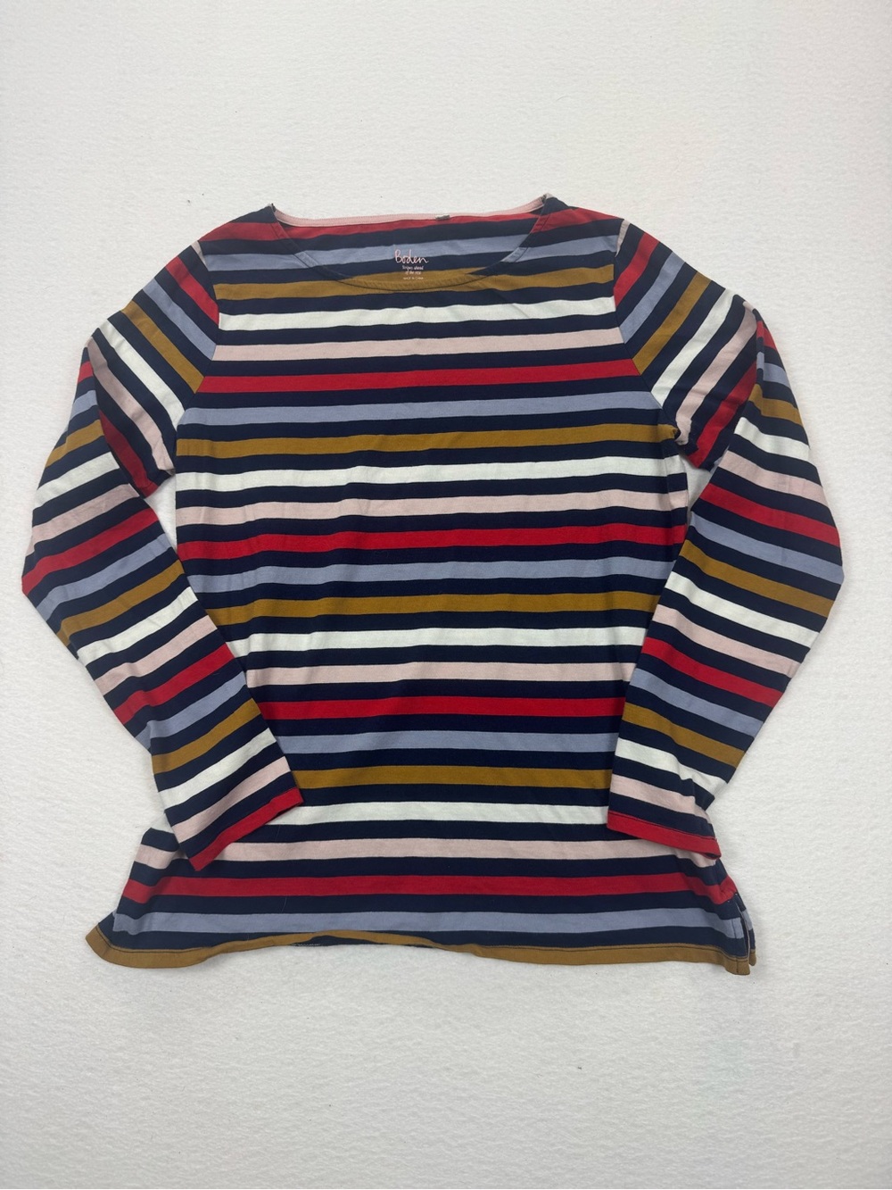 Boden Striped Long Sleeve Tee Size US 10 / UK 14 Multicolor Cotton Boat Neck Top